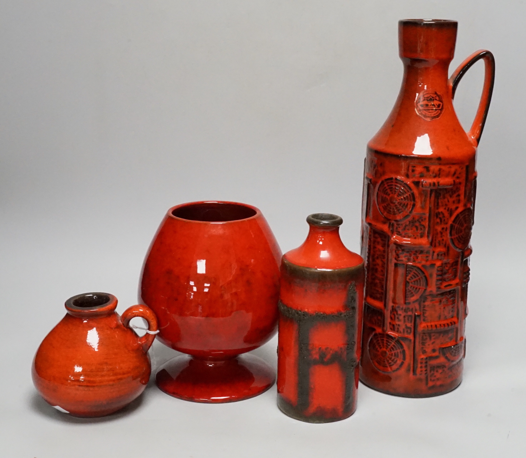 A set of four mid 20th century West German Bay Keramik pots, tallest 35cm